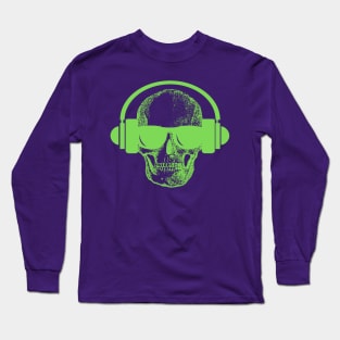 Skull And Phones, Green Long Sleeve T-Shirt